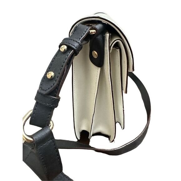 Rebecca Minkoff Handbag Bag Crossbody Hudson White Black Saffiano Leather Flap - Picture 3 of 12